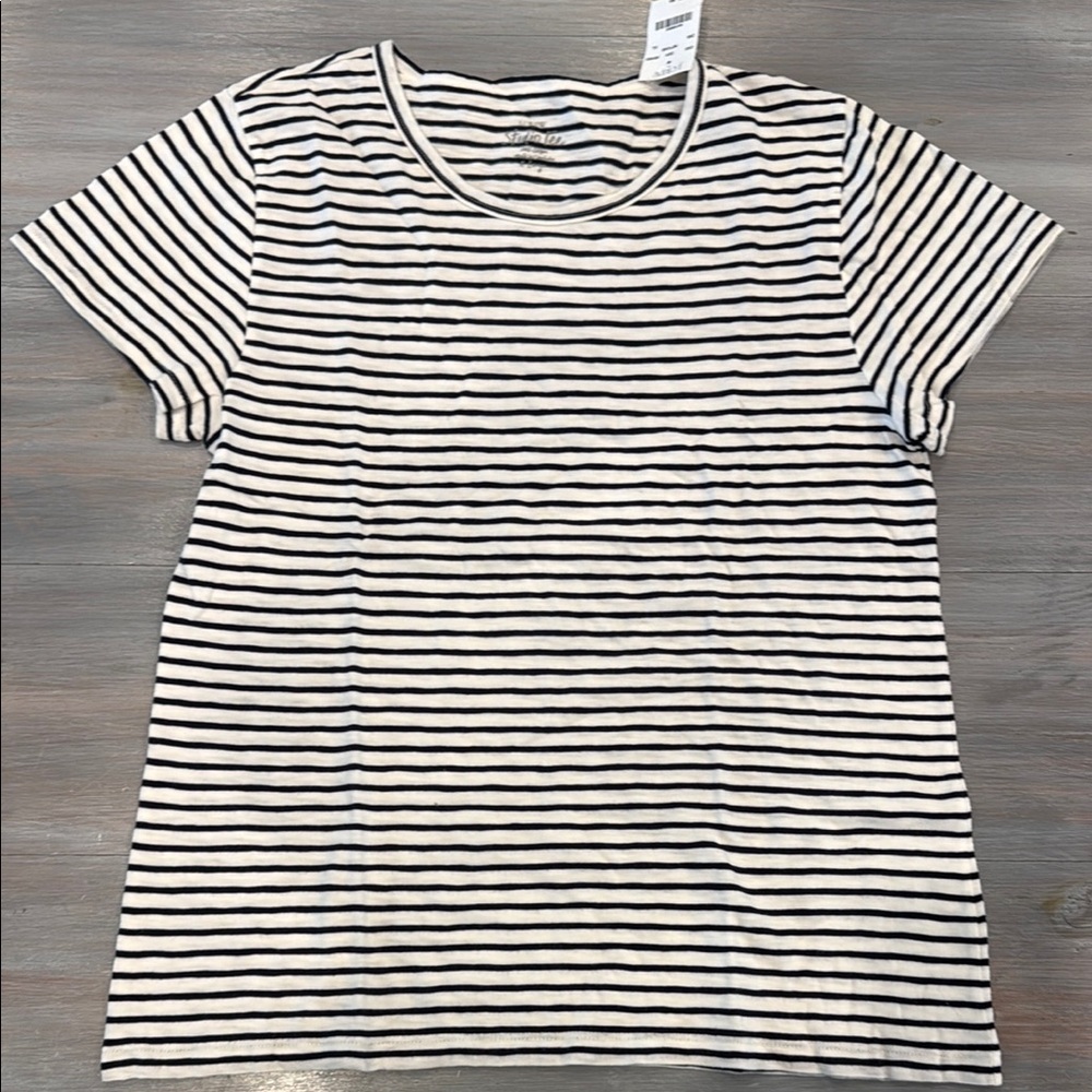 J. Crew White and Navy Striped Long Sleeve Scoop Neck Tee - Picture 2 of 2